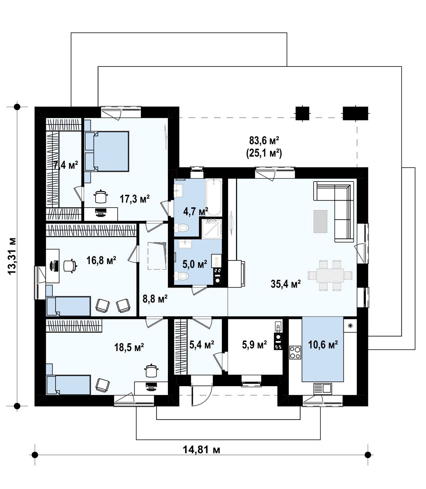 Планировки одноэтажных домов (75 фото)