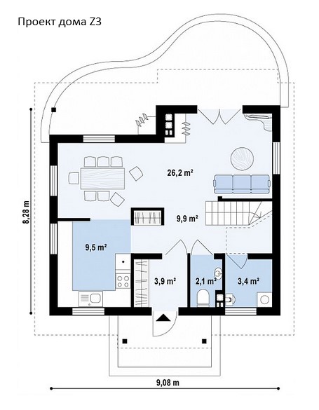 планировка первого этажа мансардного дома Z3