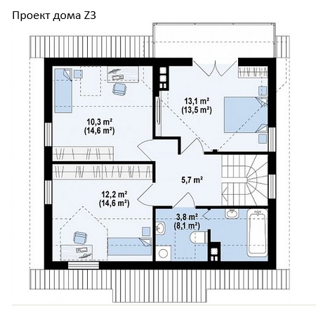 планировка второго этажа мансардного дома z3